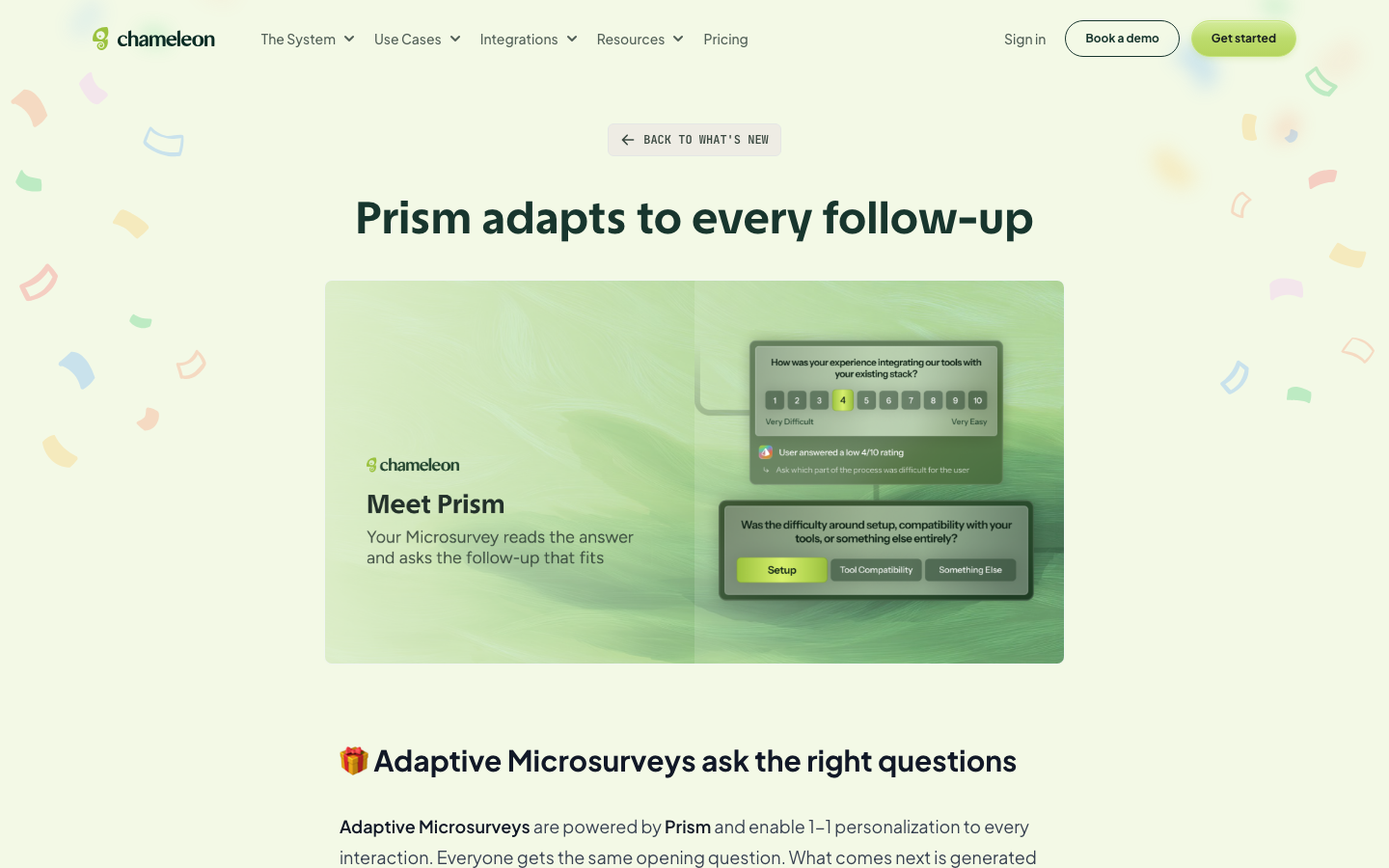 Prism adaptive microsurveys — AI-powered follow-up questions that respond to what users just said